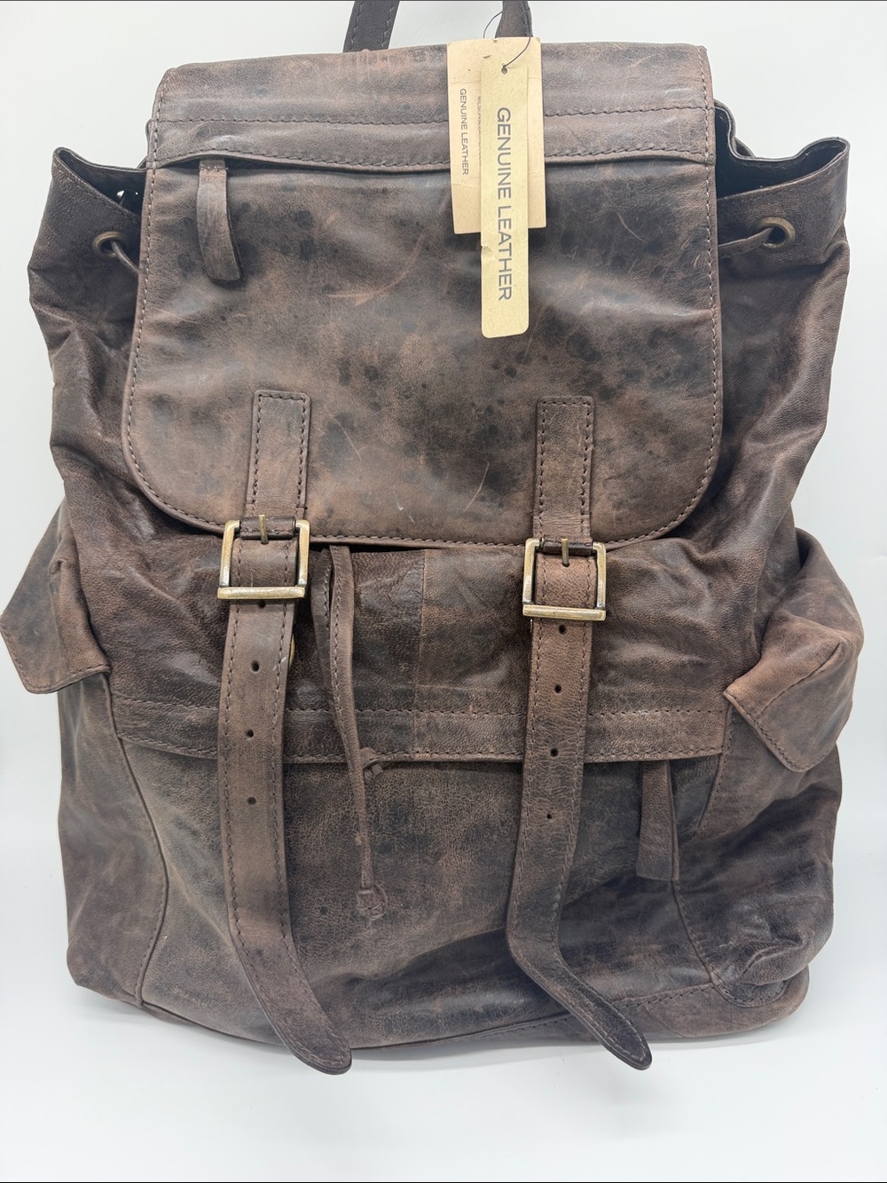 NWT Wilsons Leather Vintage Nebraska Distressed Leather Rucksack Backpack